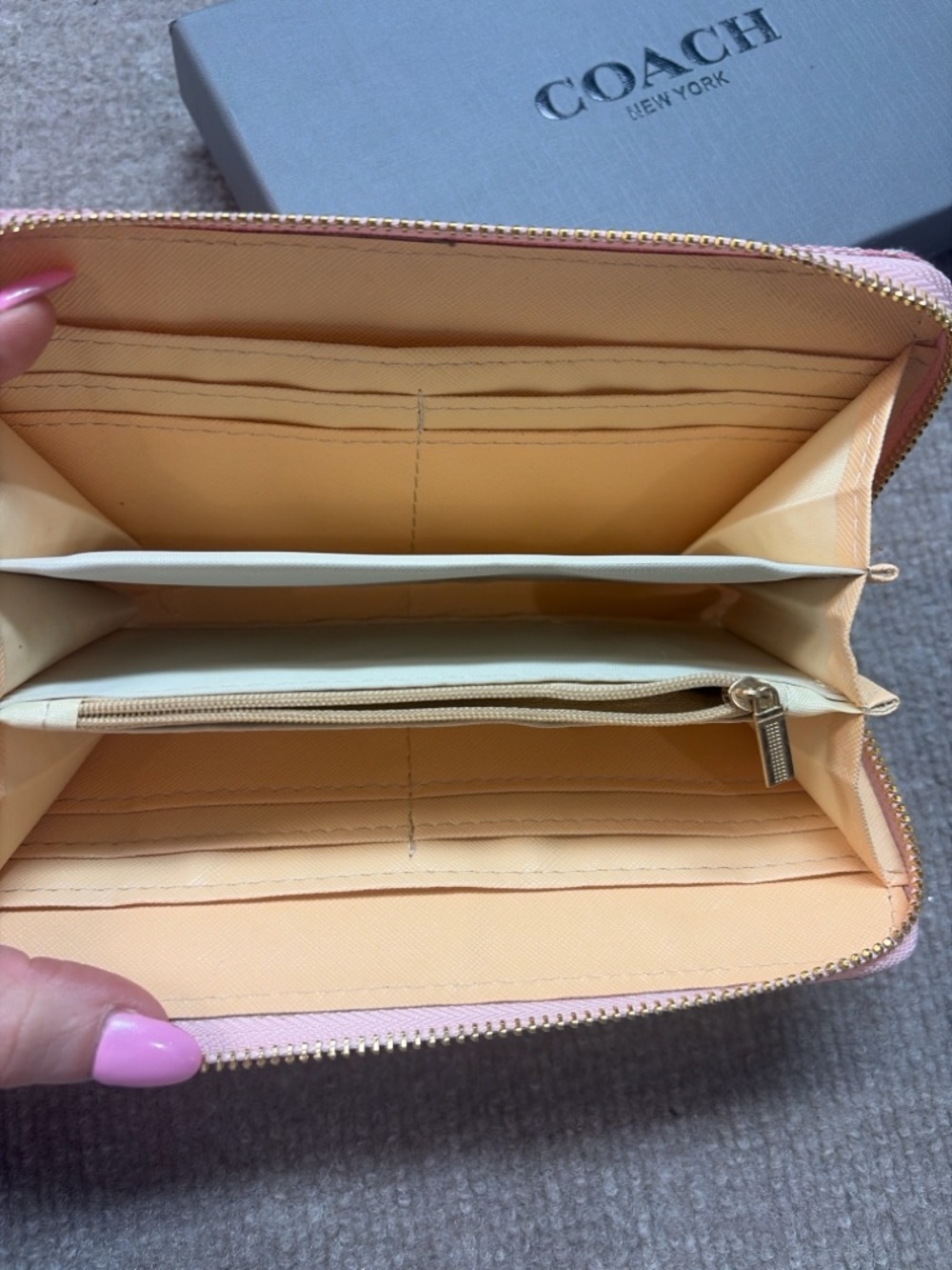 Coach Pink Signature Zip-Around Wallet with Gold Logo - Picture 3 of 4